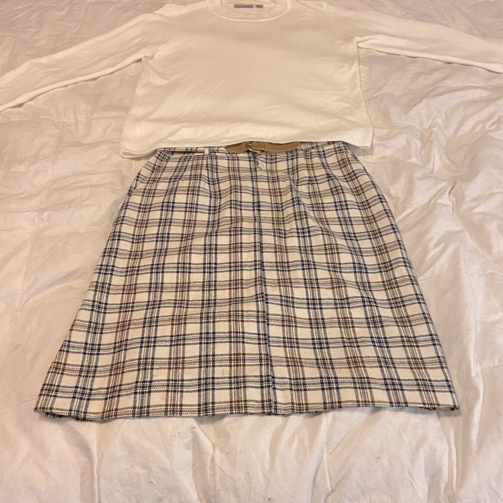 Kim Rogers Sweater with Bird Watcher Wool Skirt